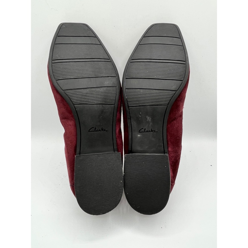 Clarks Pure Tone Burgundy Suede Square Toe Loafers Women Sz 9W Wide 261677925065 - Picture 6 of 9
